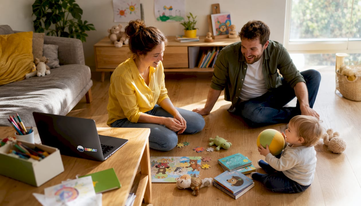 Samen met hun kind ontdekken ouders het plezier van educatief speelgoed.