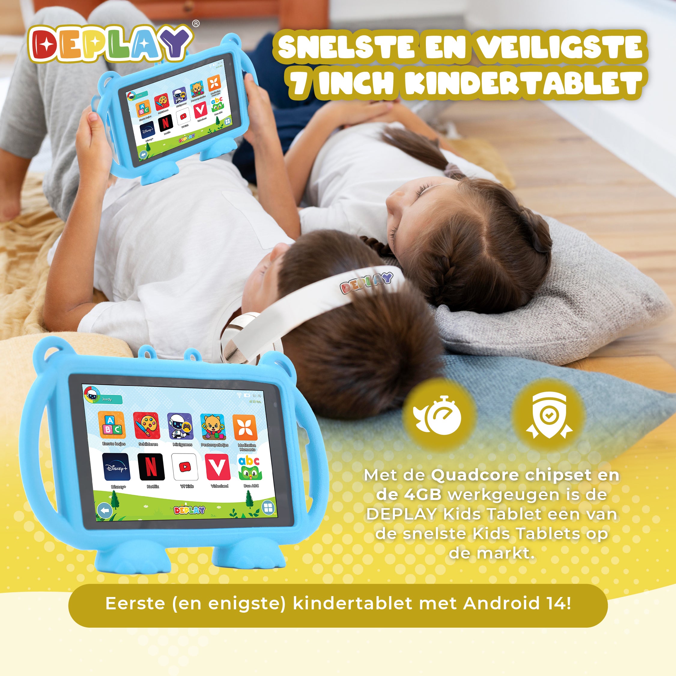 DEPLAY Kids Tablet LITE 4 (7'') | Bestes Kinder-Tablet | Blau oder Rosa